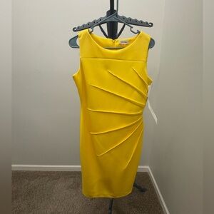 Calvin Klein Yellow Sleeveless Sheath Dress Size 8 Ruched